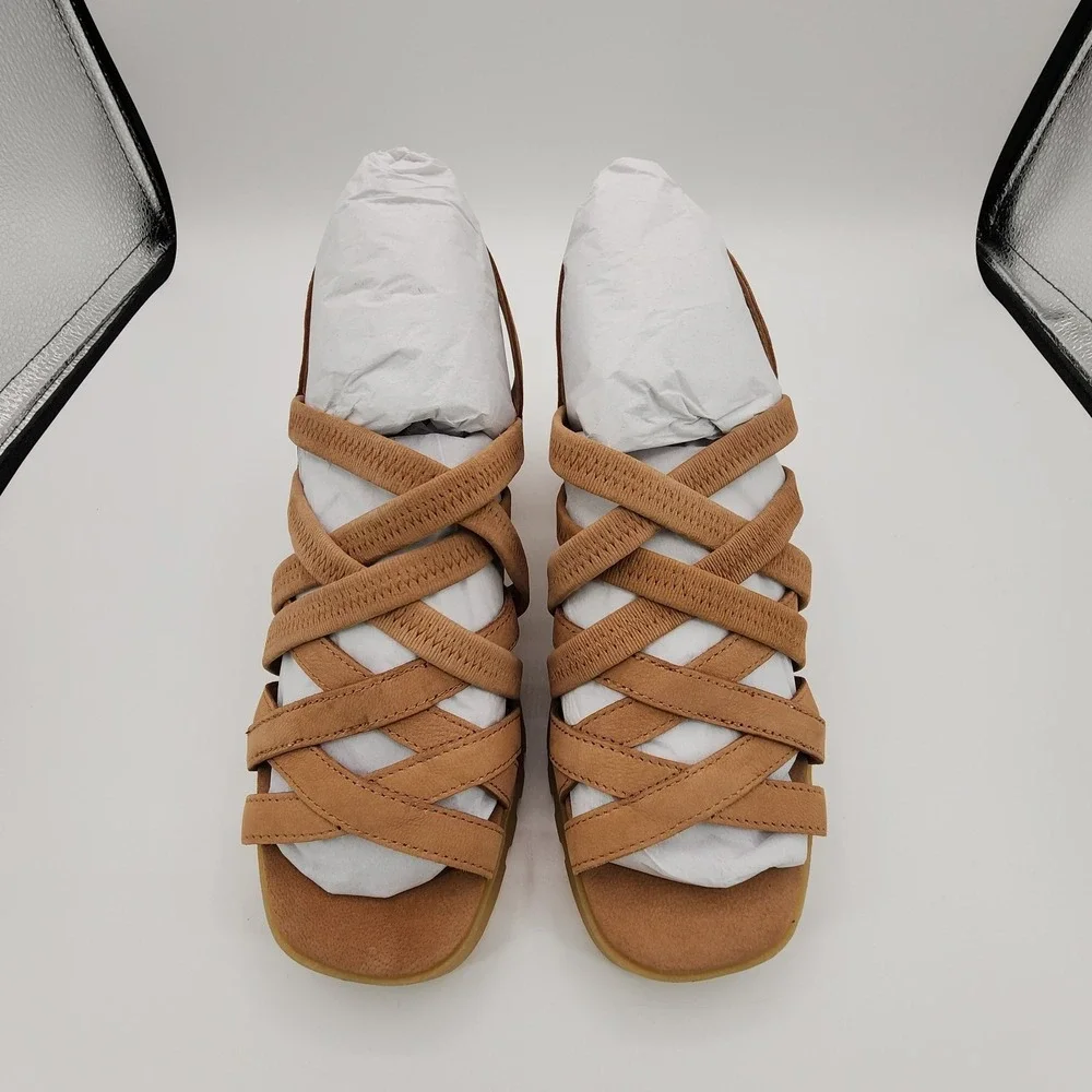 Eileen Fisher Tally Sandals‎ Womens 8.5M Honey Tumbled Nubuck Leather Lined NEW